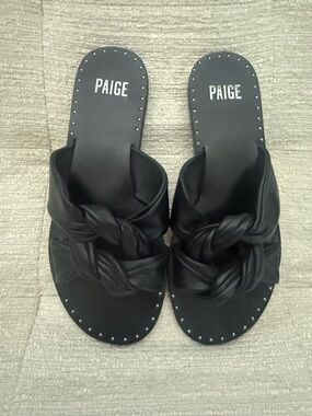 PAIGE Black Knotted Slide Sandals with Stud Trim